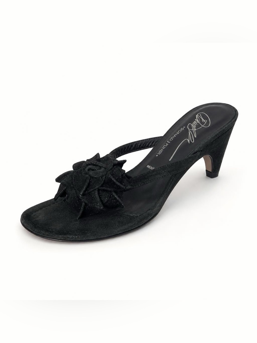 Donald J Pliner Floral Leather Thong Heels Black Slingback Sandals Size 6.5
